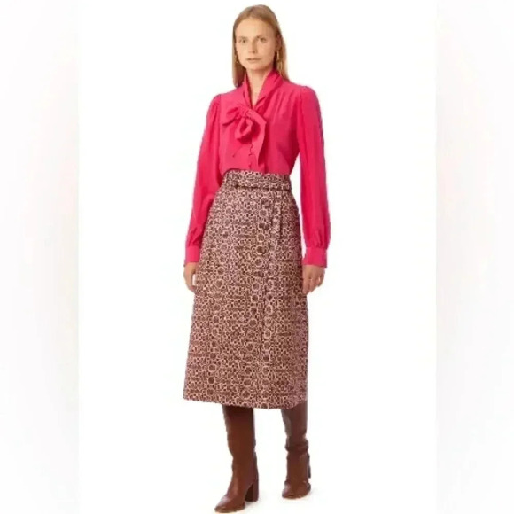 NWT MARIE OLIVER Felix 100% Silk Blouse Rogue, Fuchsia Bow Button down, Sz Small - Picture 6 of 15